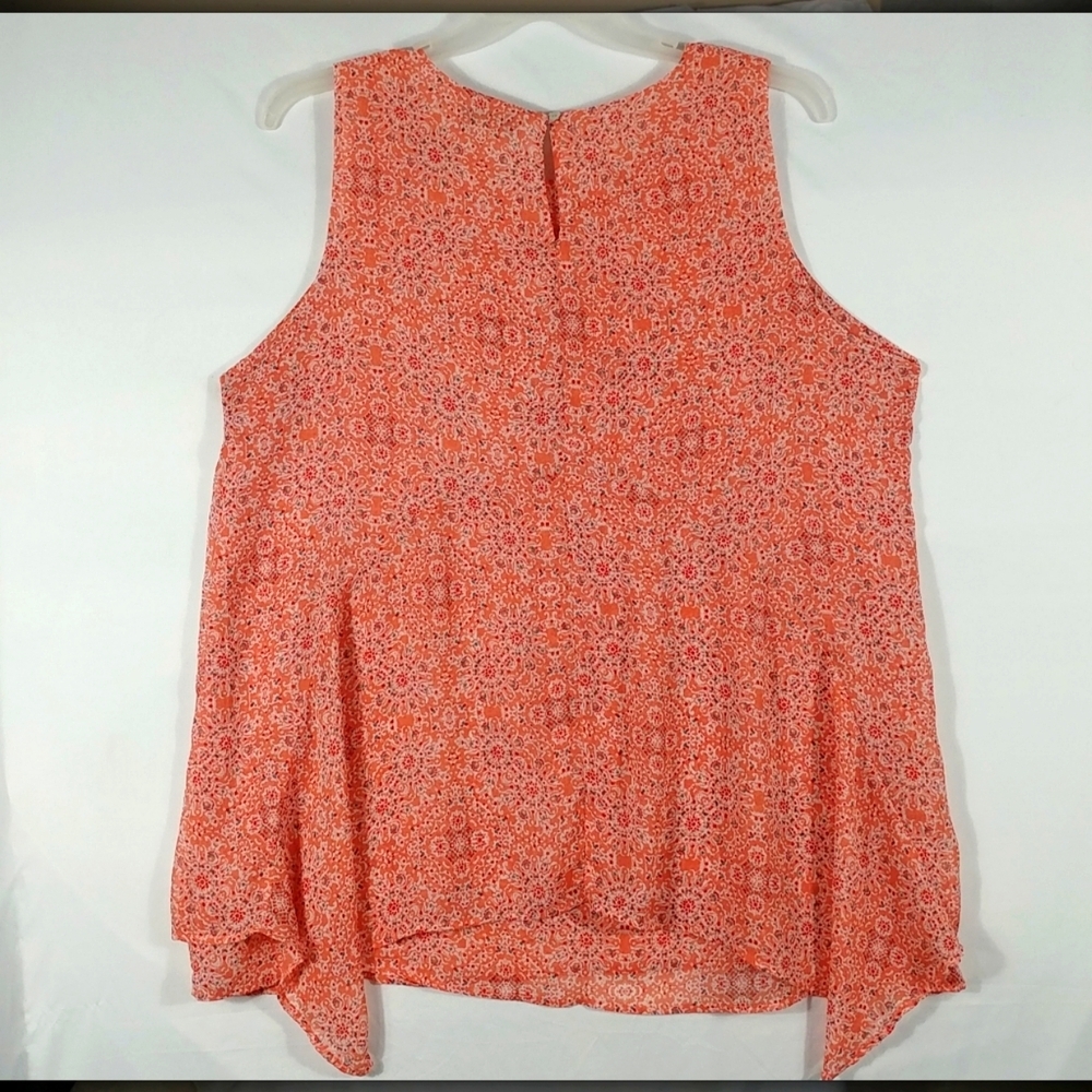 Fever Women's Orange Geometric Art Sleeveless Shark Bite Hem Top Plus Size XXL - Picture 8 of 11